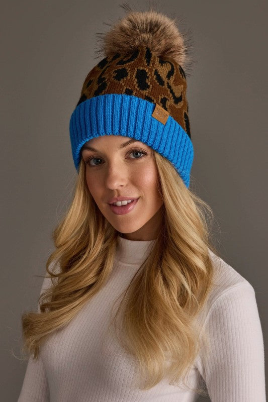 Leopard & Royal Pom Hat