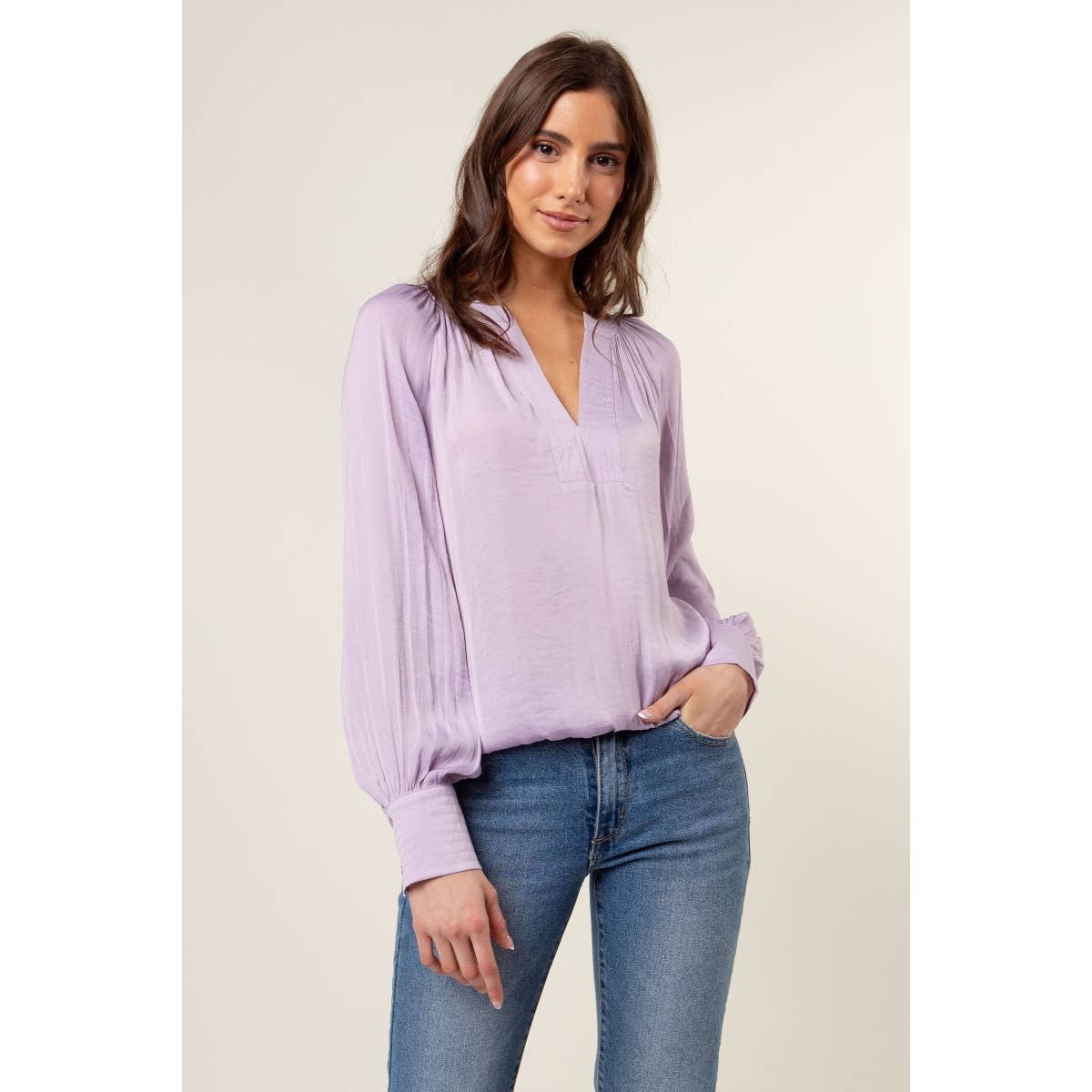 Bliss Billowy Gathered V-neck Blouse