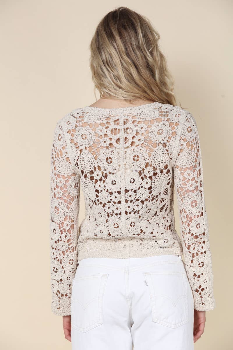 Carmine Crochet Button Front Cardigan