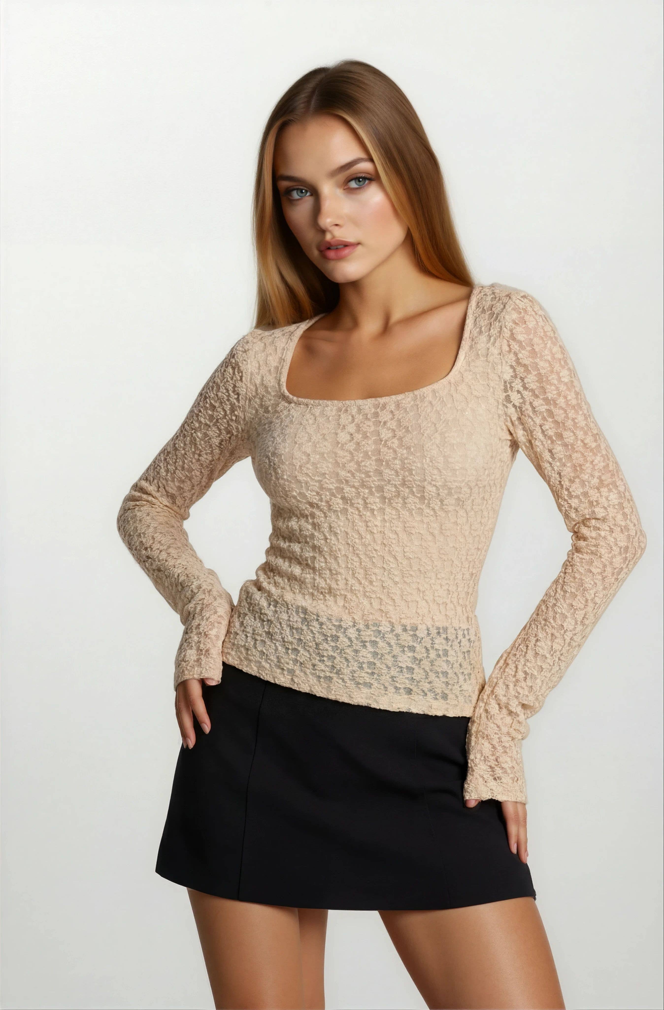 Loretta Lace Square Neck Sheer Top