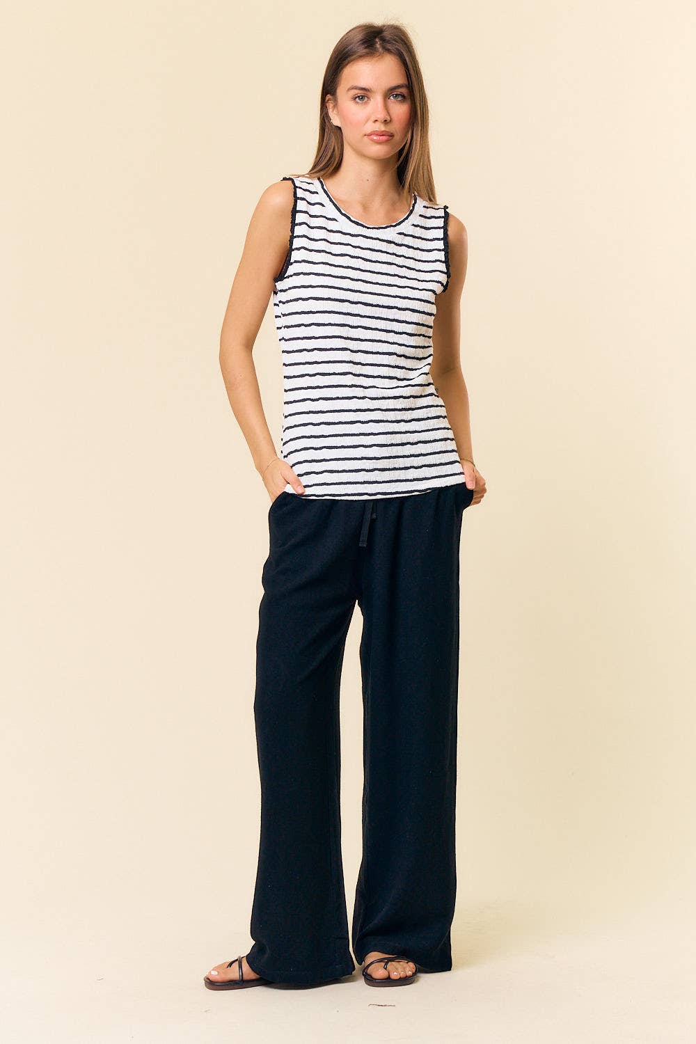 Boyle Stripe Ruffle Tank Top