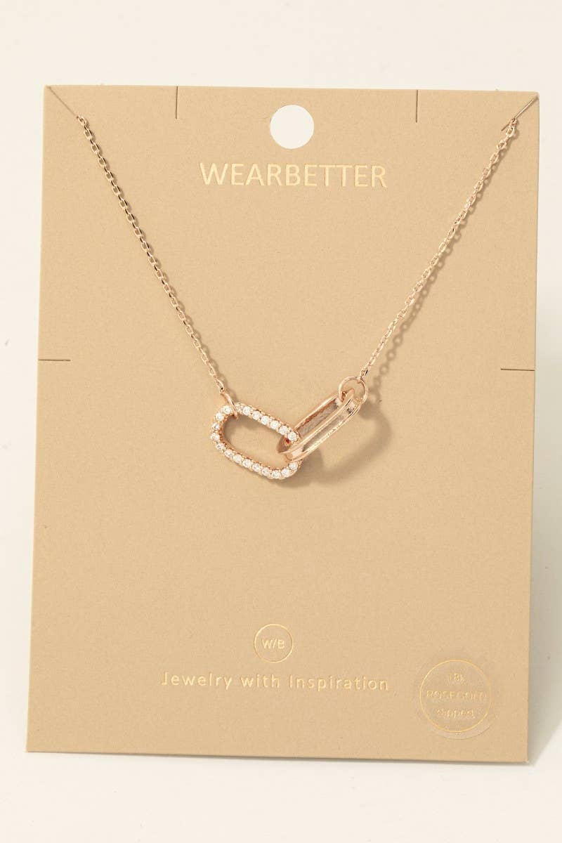 Abba Gold Dipped Cz Pave Oval Link Pendant Necklace