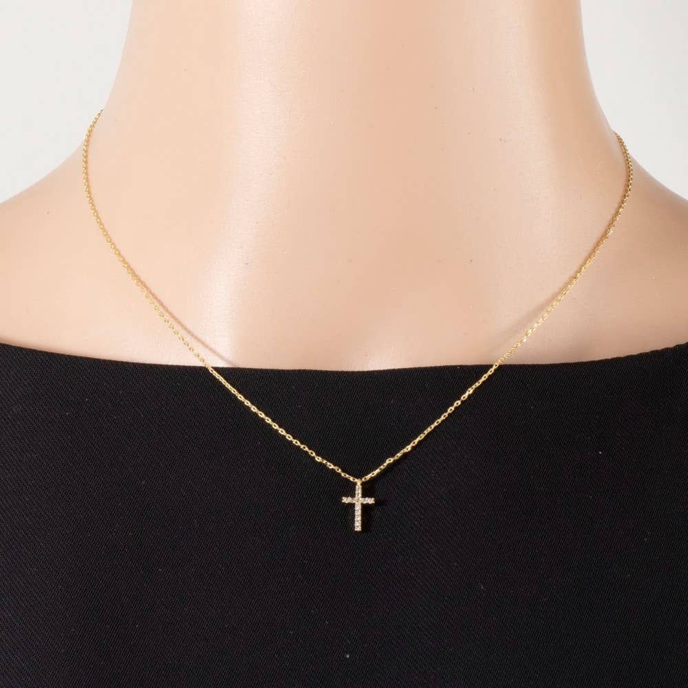 Amelia Gold Dipped Pave Min Cross Pendant Necklace
