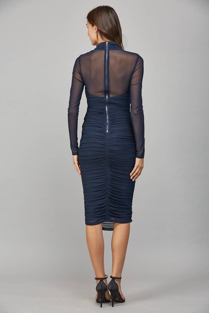 Brendah Ruched Mesh Bodycon Dress