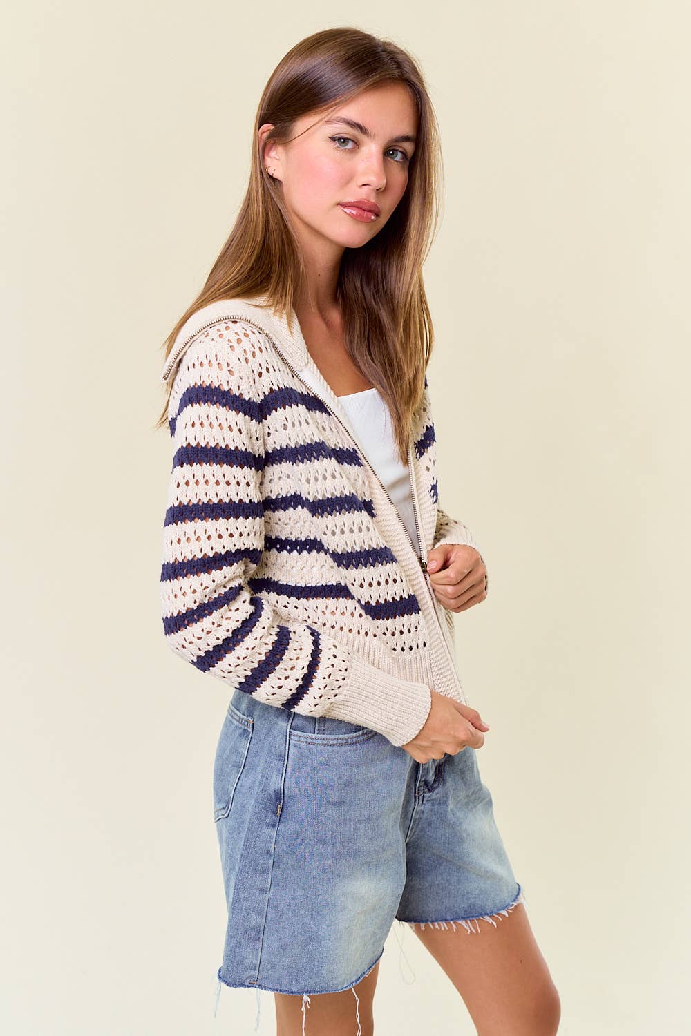 Roary Stripe Pointelle Knit Cardigan