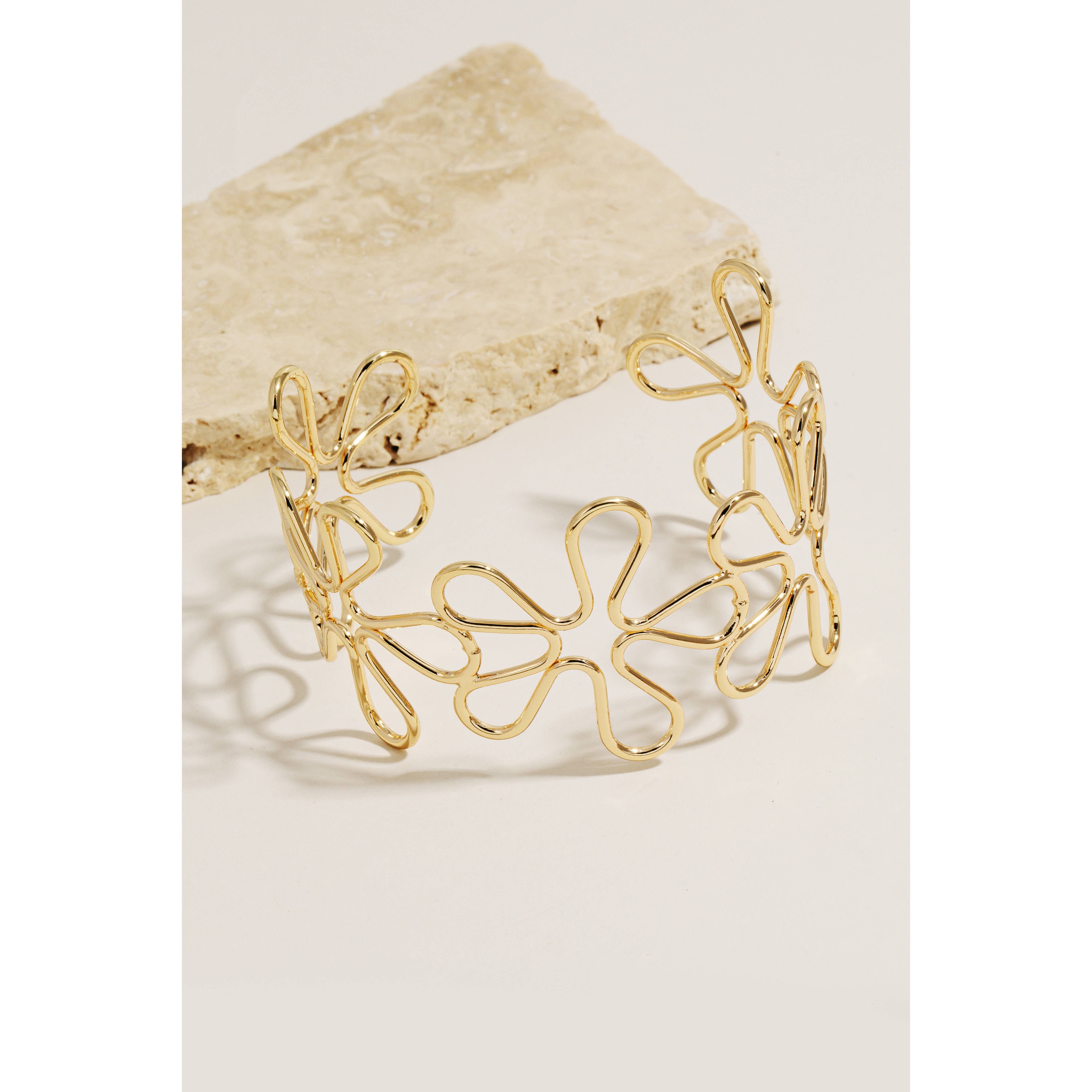 Ainsley Metallic Wire Flower Cuff Bracelet