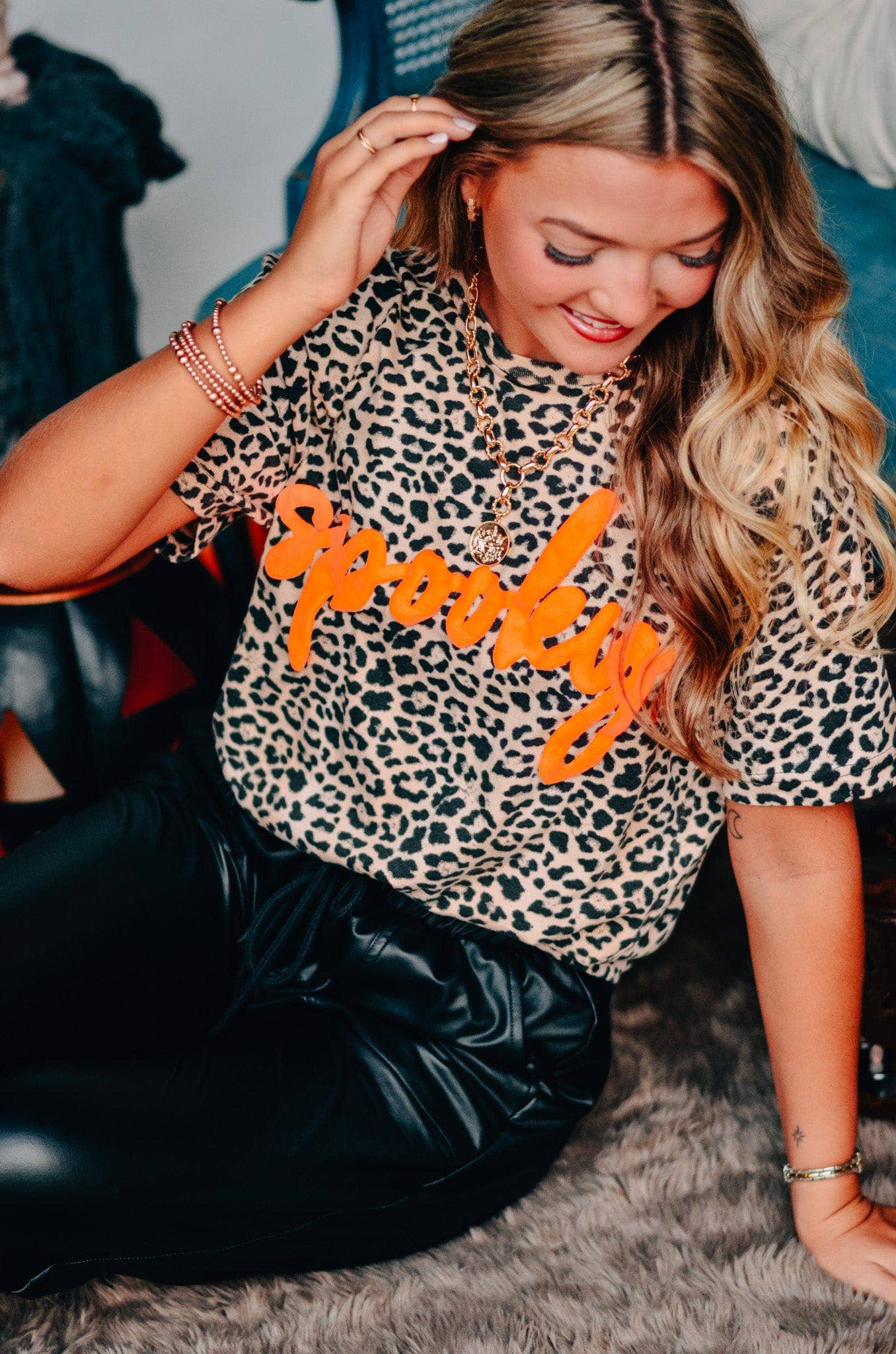 Spooky Bleached Leopard Tee- Small-XL! PREORDER SHIPS 10/5
