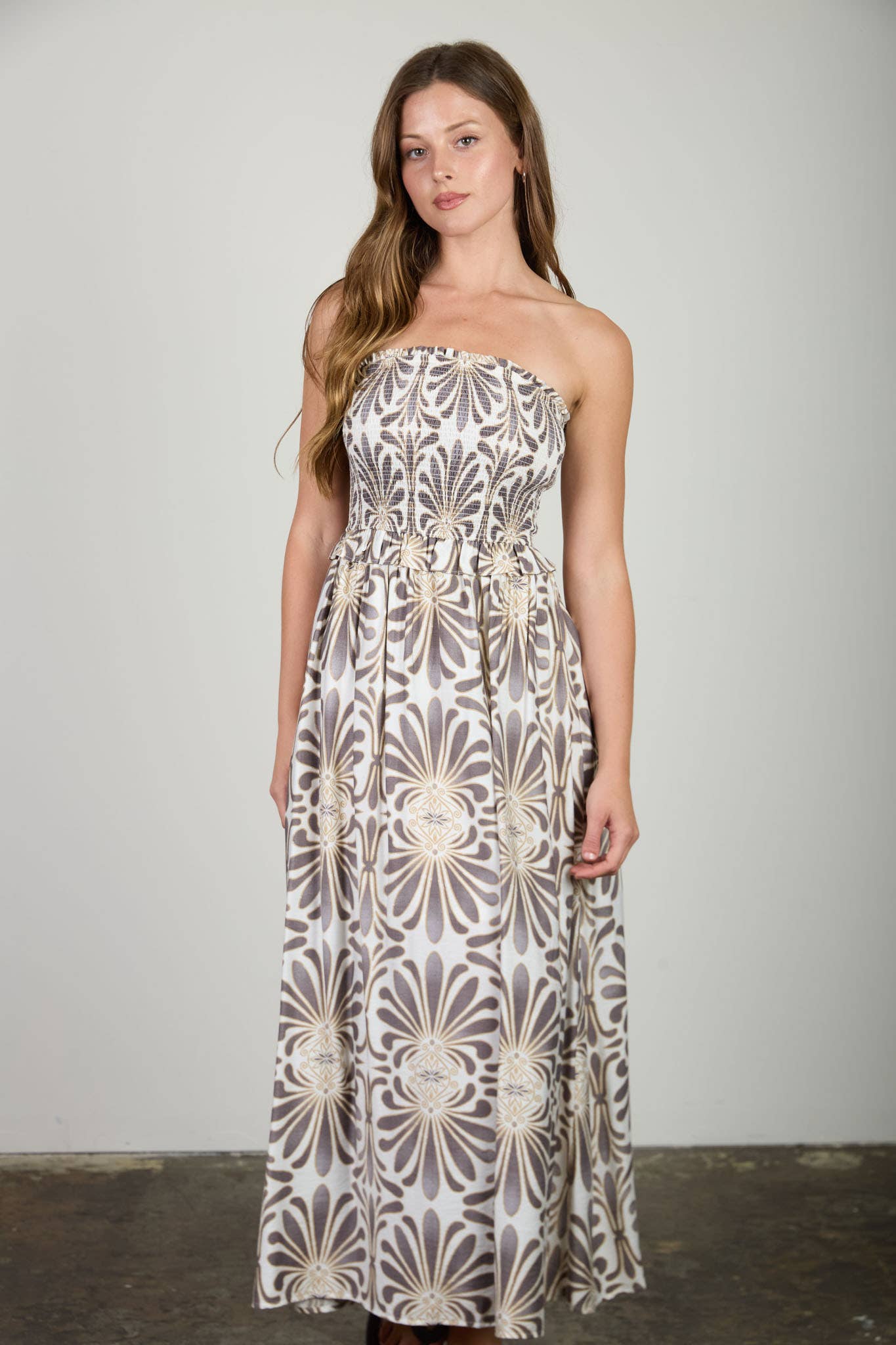 Stendson Damask Smocked Midi Dress