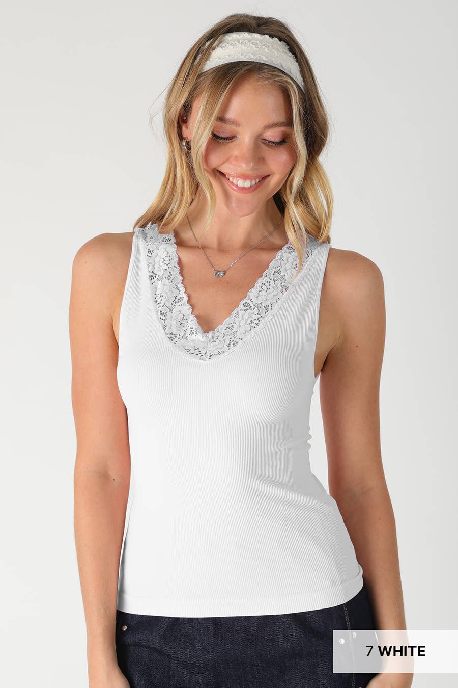 NIKIBIKI Ribbed Lace Trim Tank Top