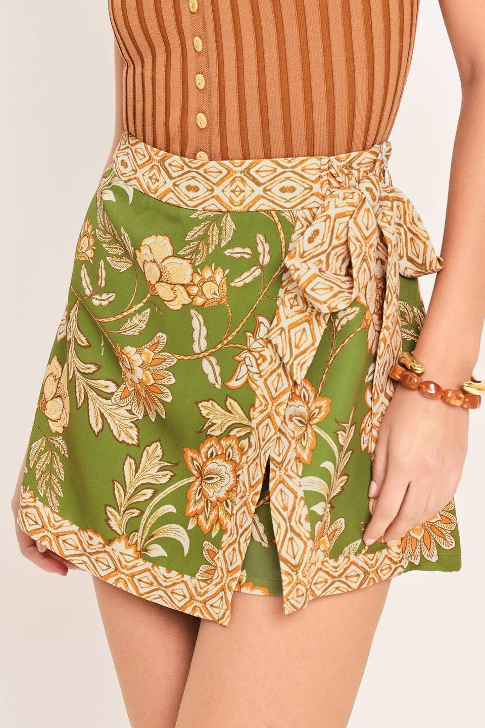 Serla Olive Print Skort Skirt