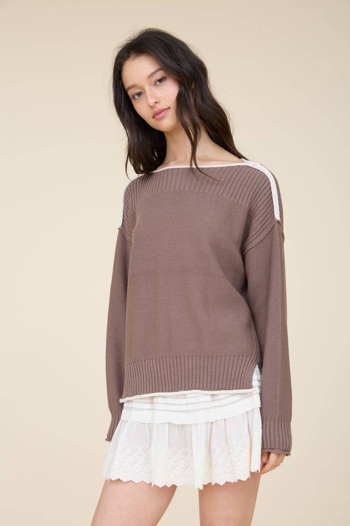 Ramone Contrast Boat Neck Sweater PREORDER