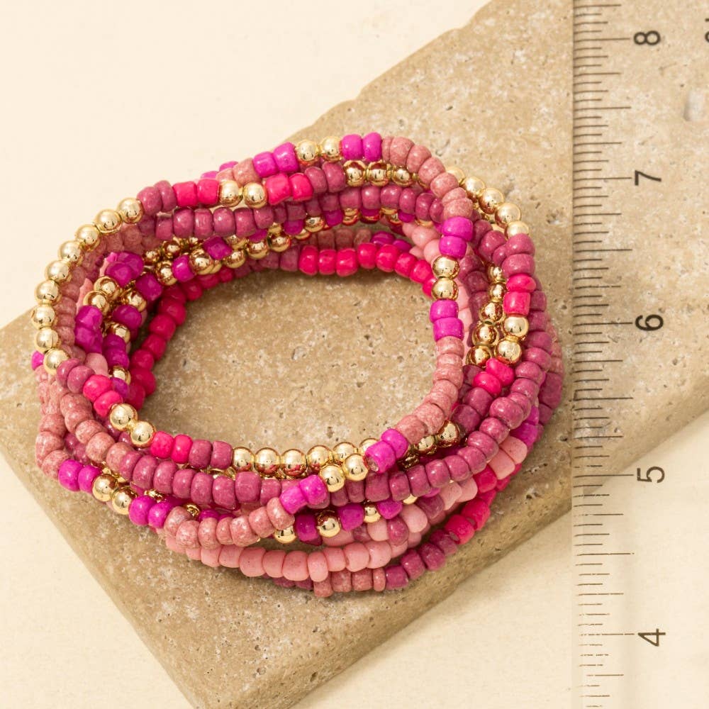 Vie Assorted Pink Tones Seed Beaded Bracelet Set