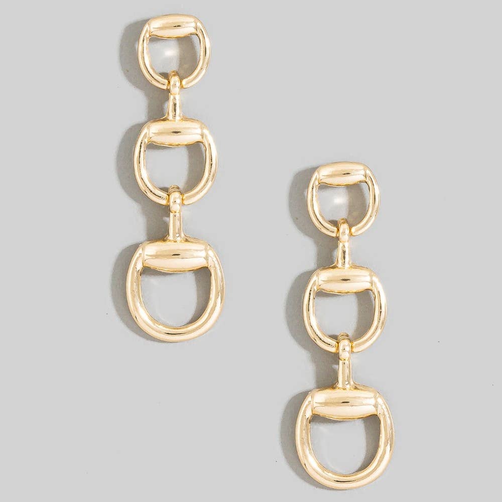 Ava Gold Triple Horsebit Drop Earrings
