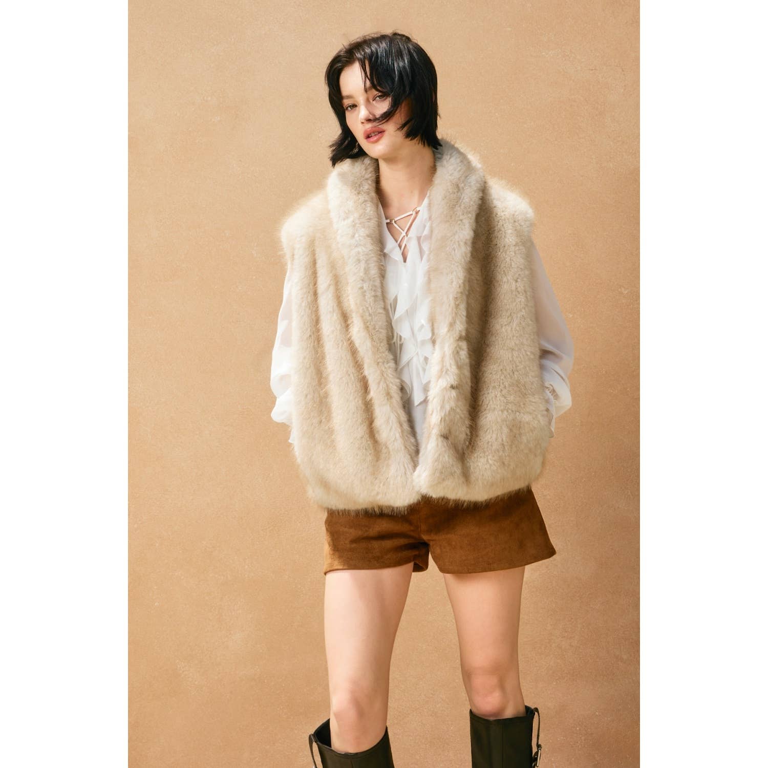 Lenni Snow Angel Collared Furry Vest
