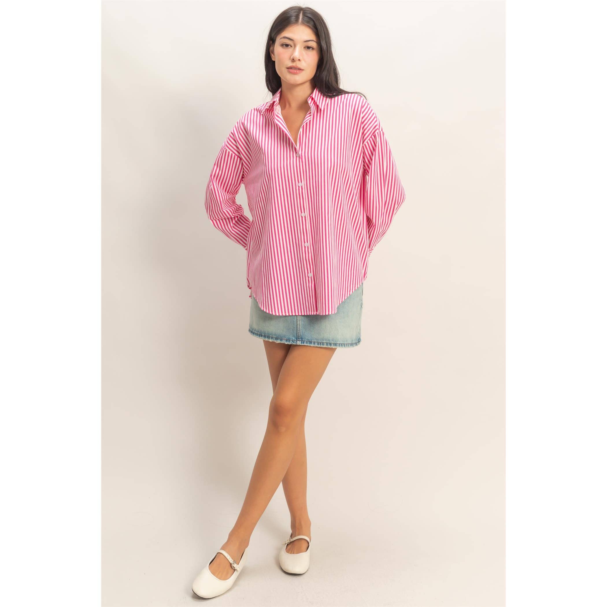 Rosie Striped Button-Up Poplin Shirt