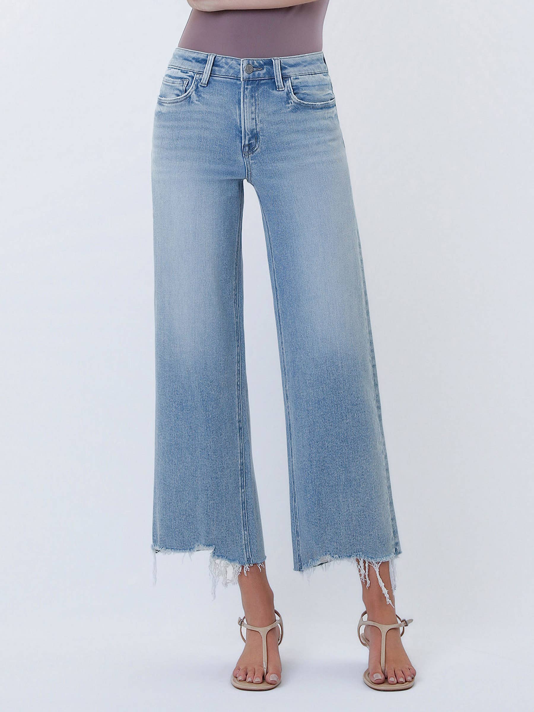 Vervet Ramsey High Rise Distressed Hem Crop Wide Jeans PREORDER