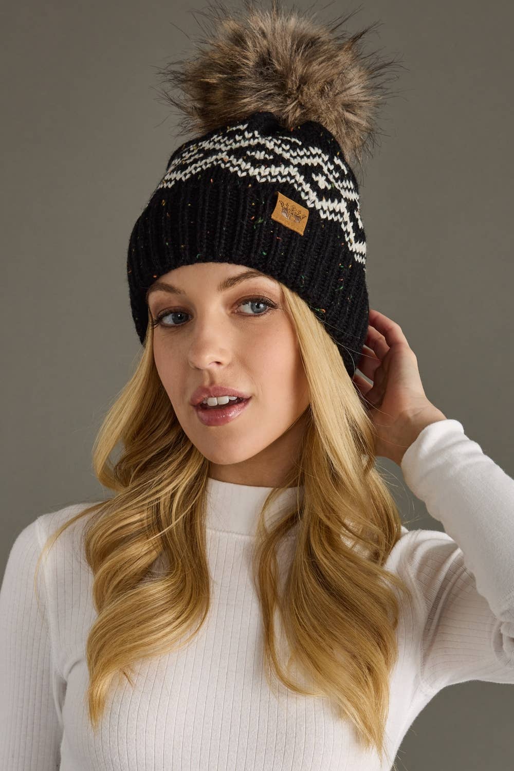 Wheeler Black & Speckled Patterned Pom Hat