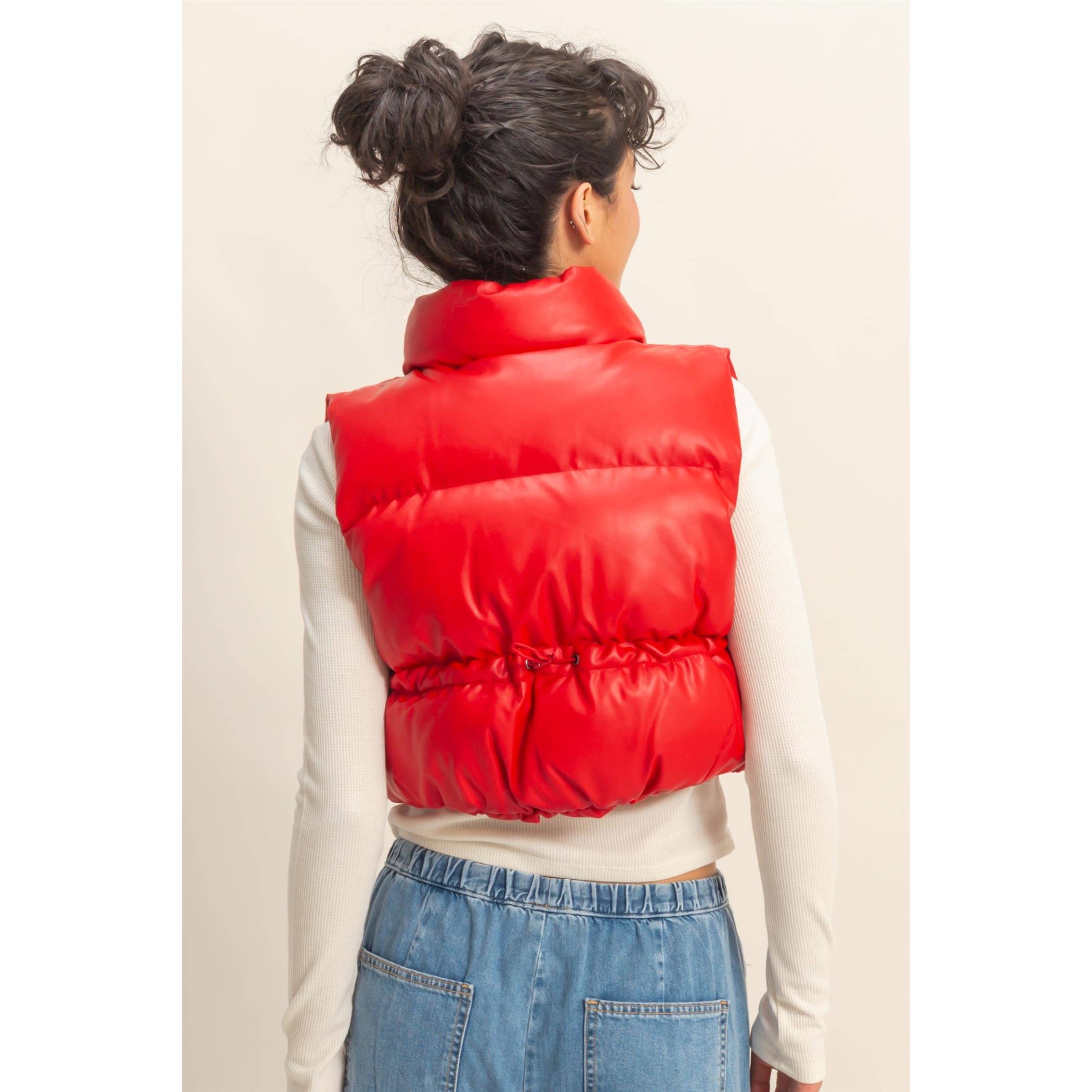 Hayden Faux Leather Cropped Puffer Vest