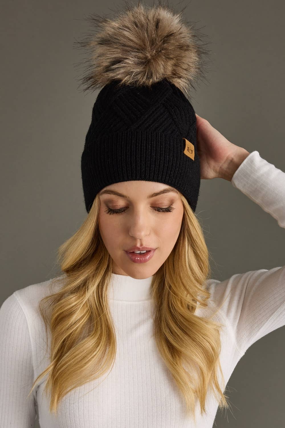 Wilbur Black Decorative Knit Pom Hat
