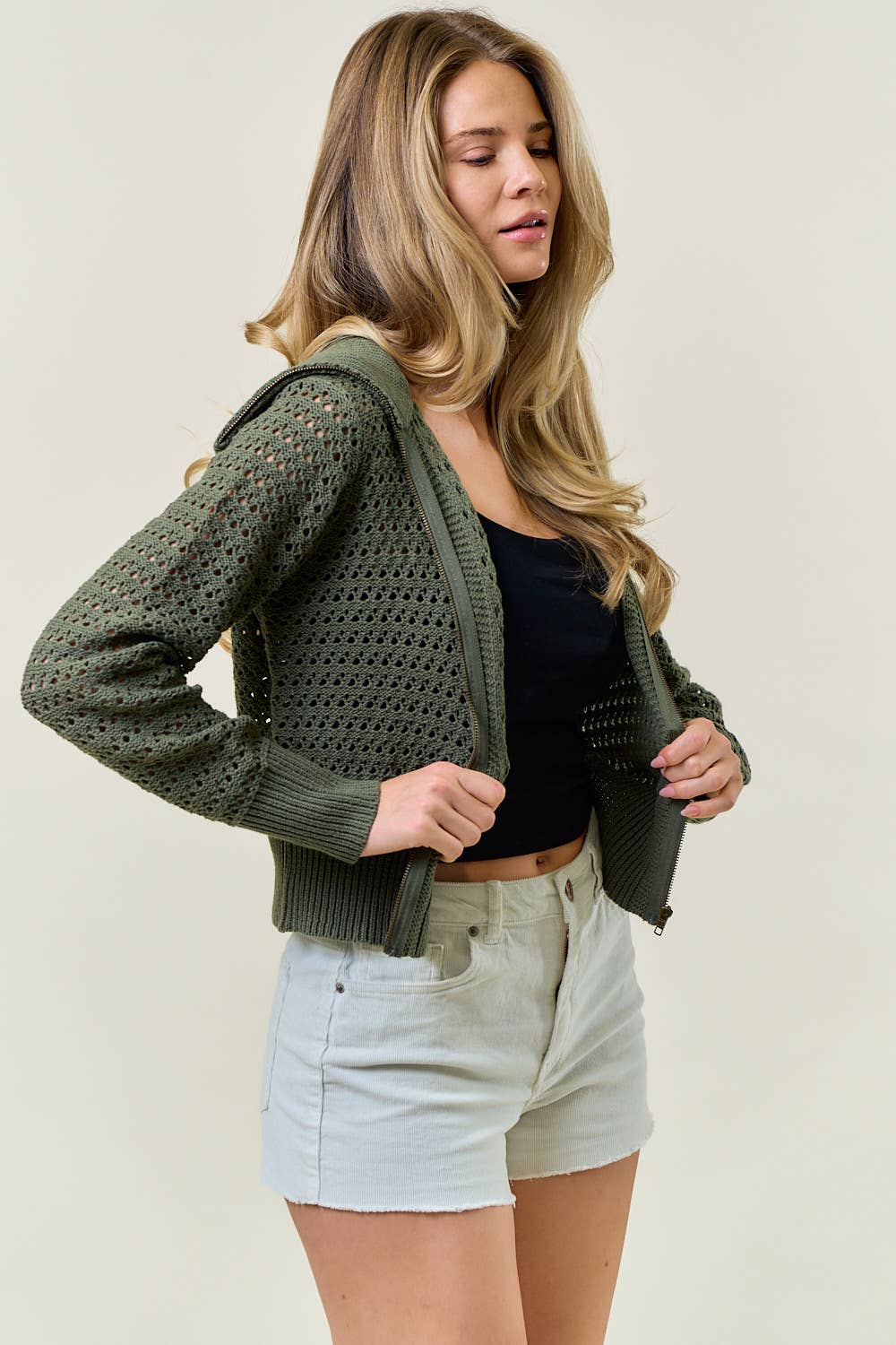 Saxon Pointelle Knit Sweater
