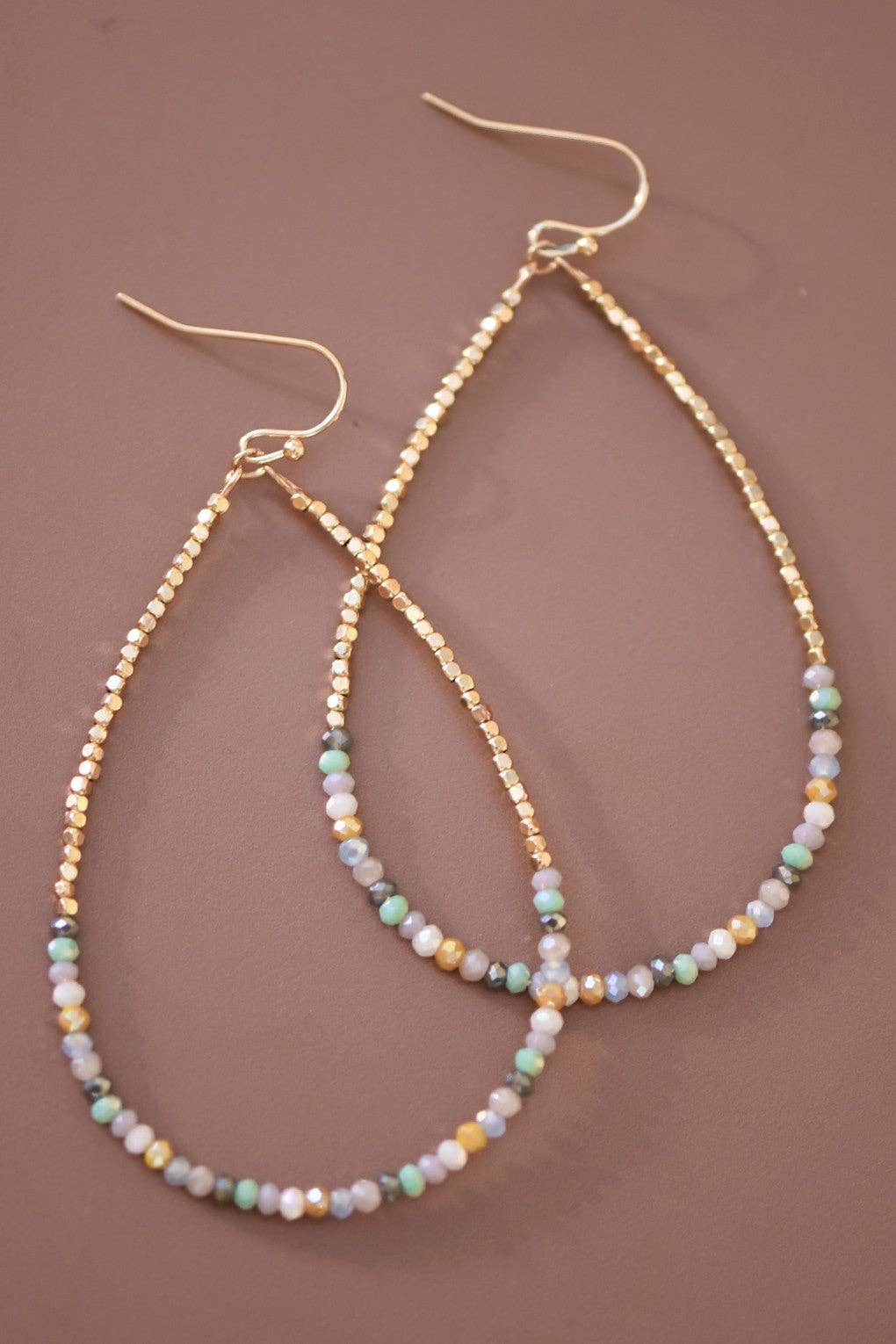 Avetta Teardrop Wire Beaded Earrings with Glass Crystals