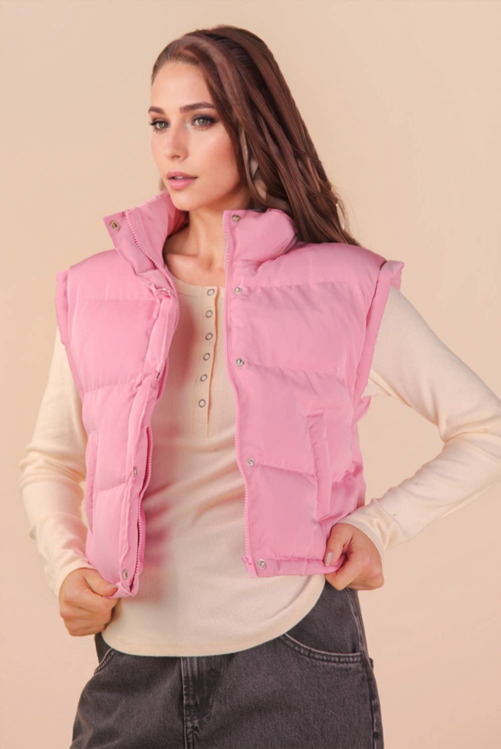 Voy Mock Neck Casual Puffer Vest