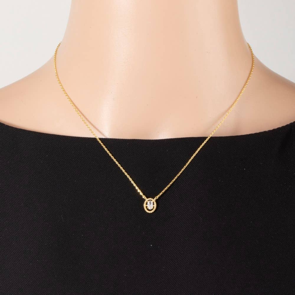 Roe Gold Oval Rope Bezel Pendant Necklace