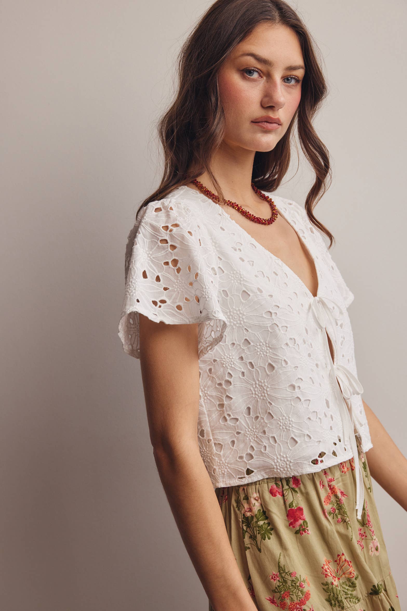 Aurelia Eyelet Tie-Front Lined Cotton Top PREORDER