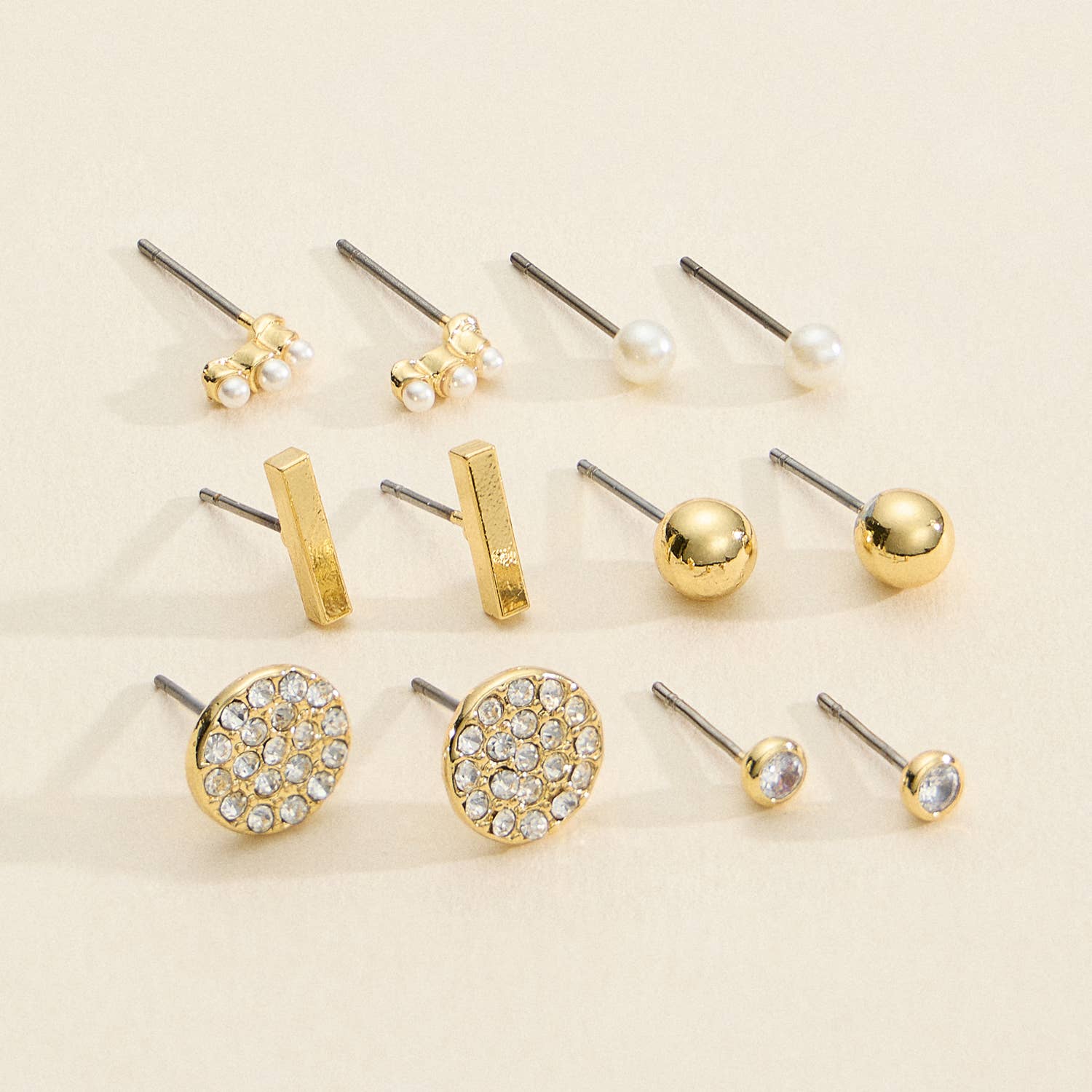 Hehnna 18K Gold-Dipped Studs with Pearls and Crystals