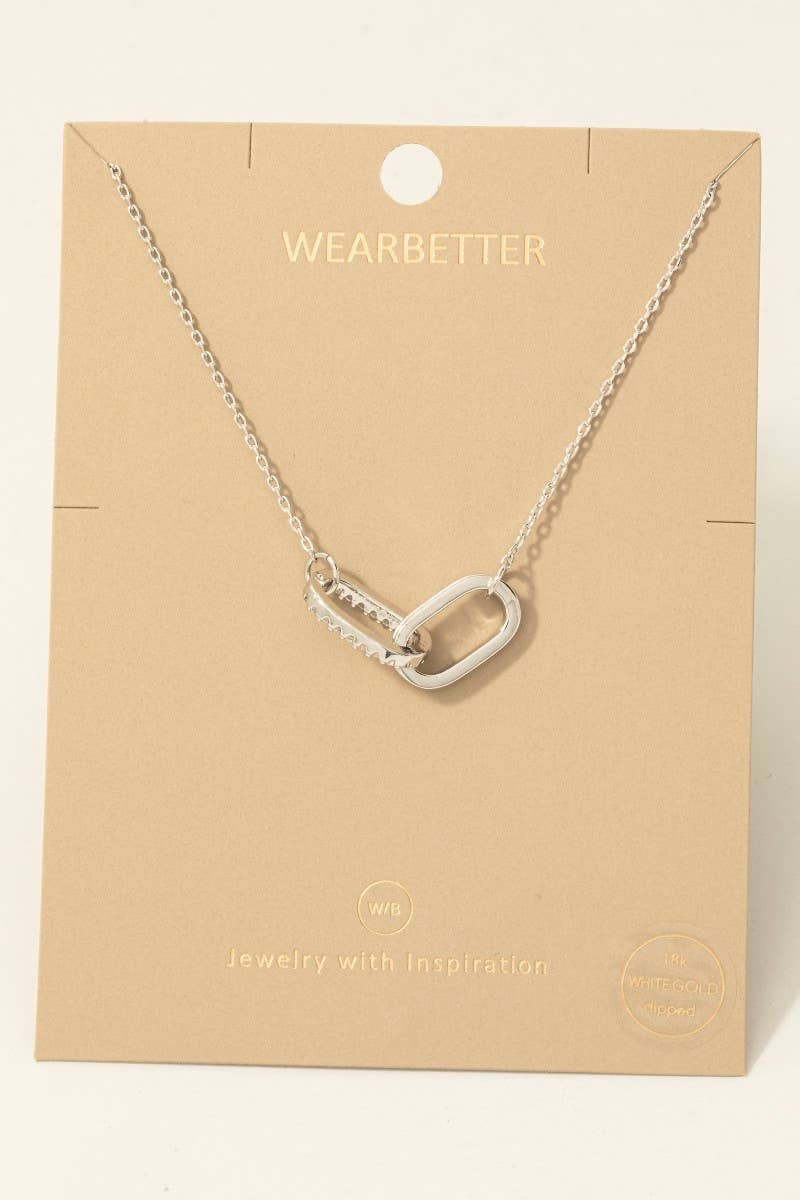 Abba Gold Dipped Cz Pave Oval Link Pendant Necklace