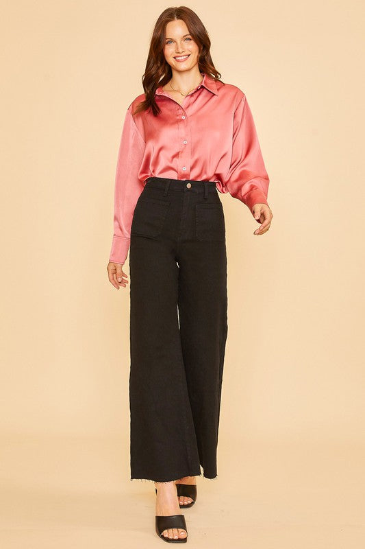 Jelly Wide Leg Black Denim Pants PREORDER