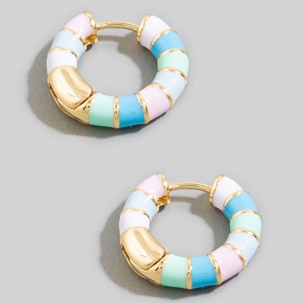 Alington Multicolor Pastel Enamel Striped Huggie Hoop Earrings