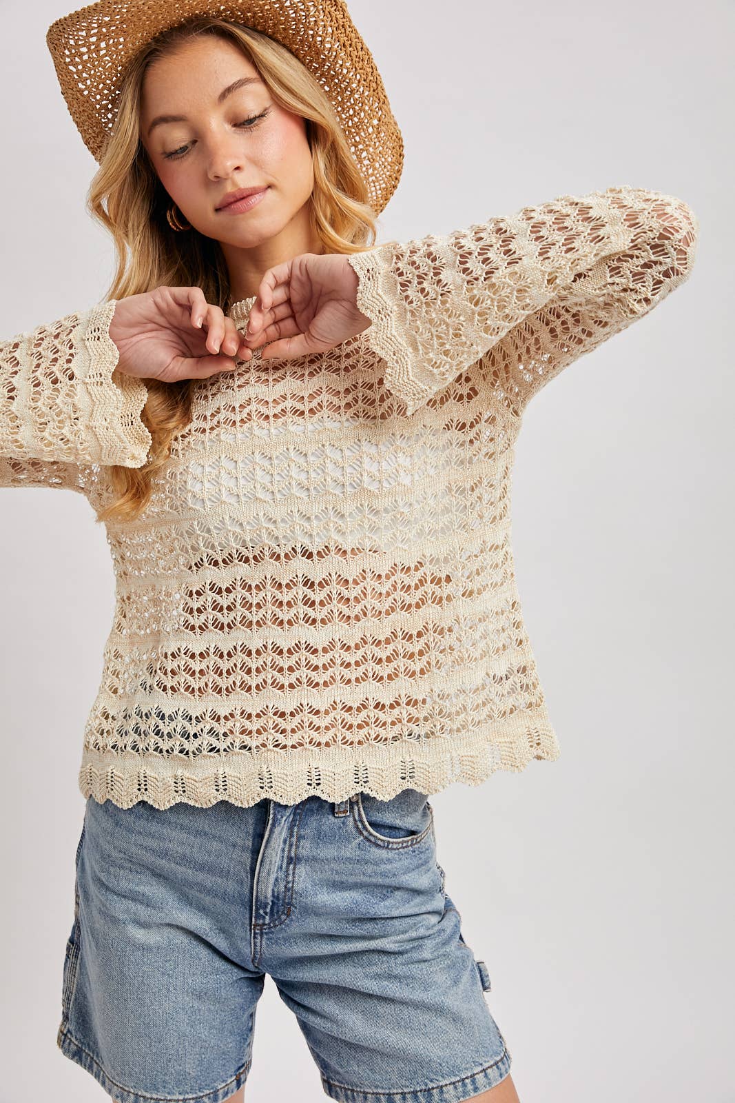 Valia Scallop Hem Pointelle Knit Top