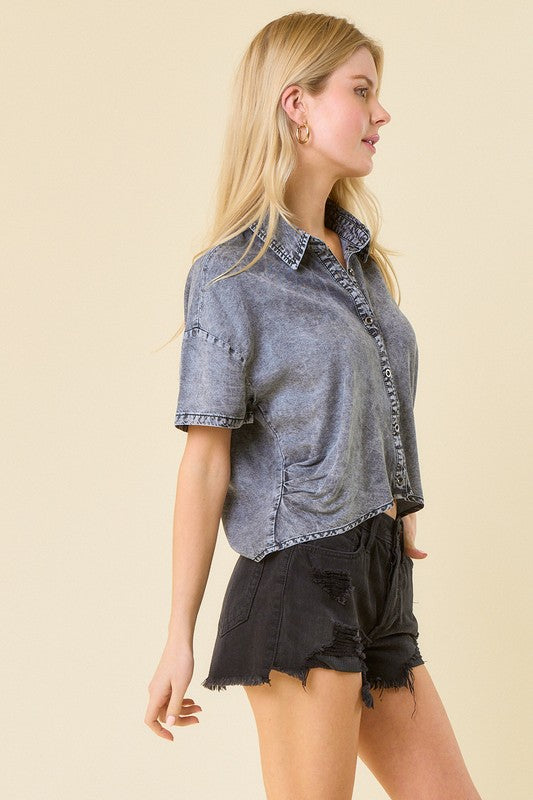 Carol Pleated Crop Shirt