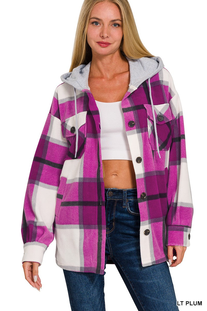 Kellie Plaid Hooded Shirt Jacket PREORDER