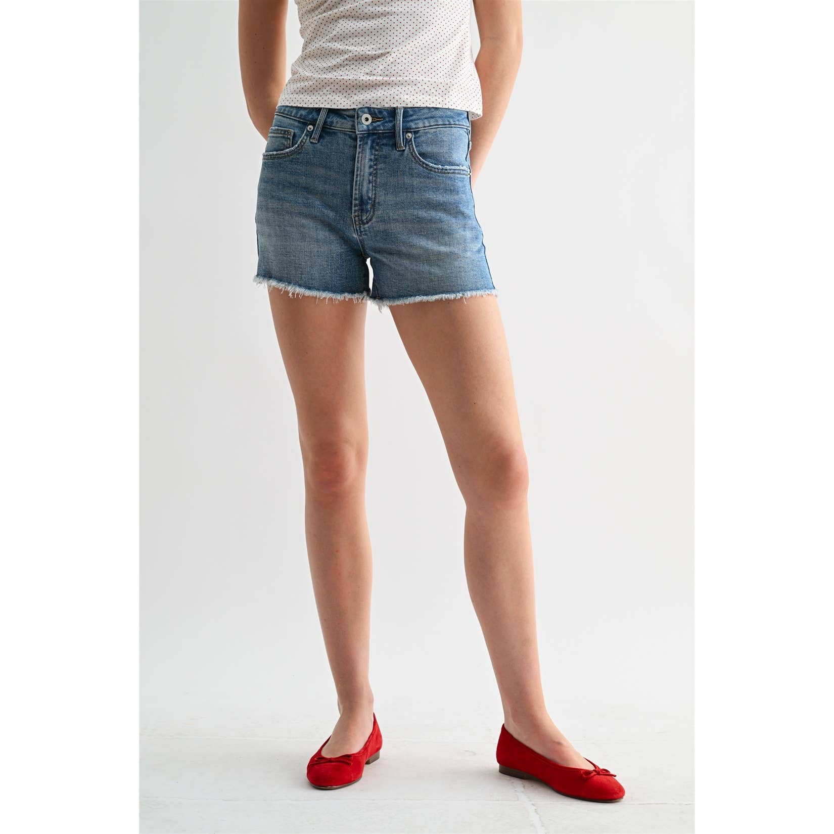 MICA Folley High Rise Raw Hem Denim Jean Shorts