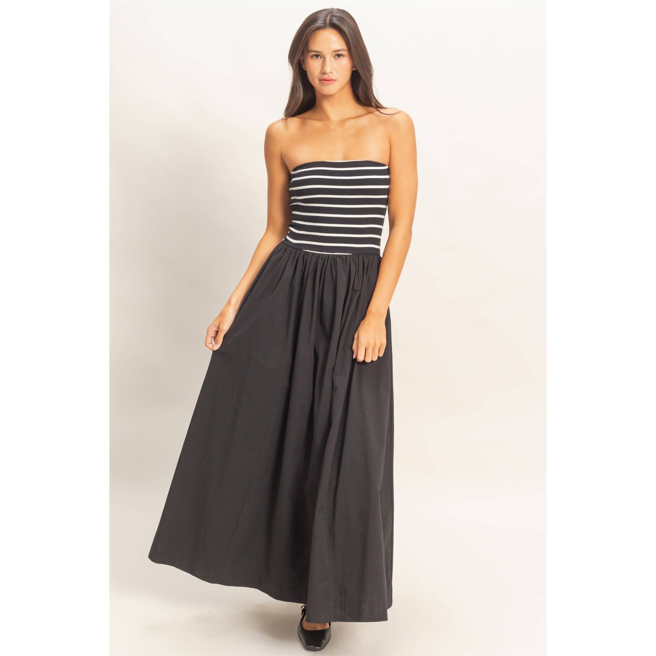 Frankie Striped Strapless Flowy Midi Dress PREORDER