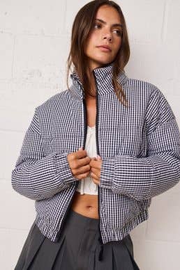 Raye Gingham Zip Puffer Jacket