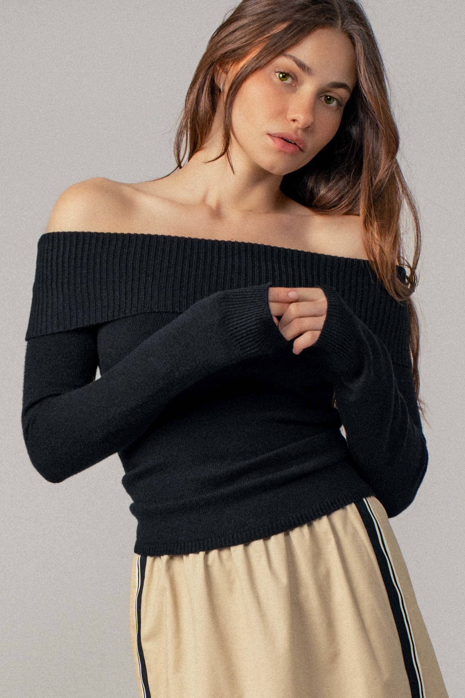 Homer Off-Shoulder Long Sleeve Sweater