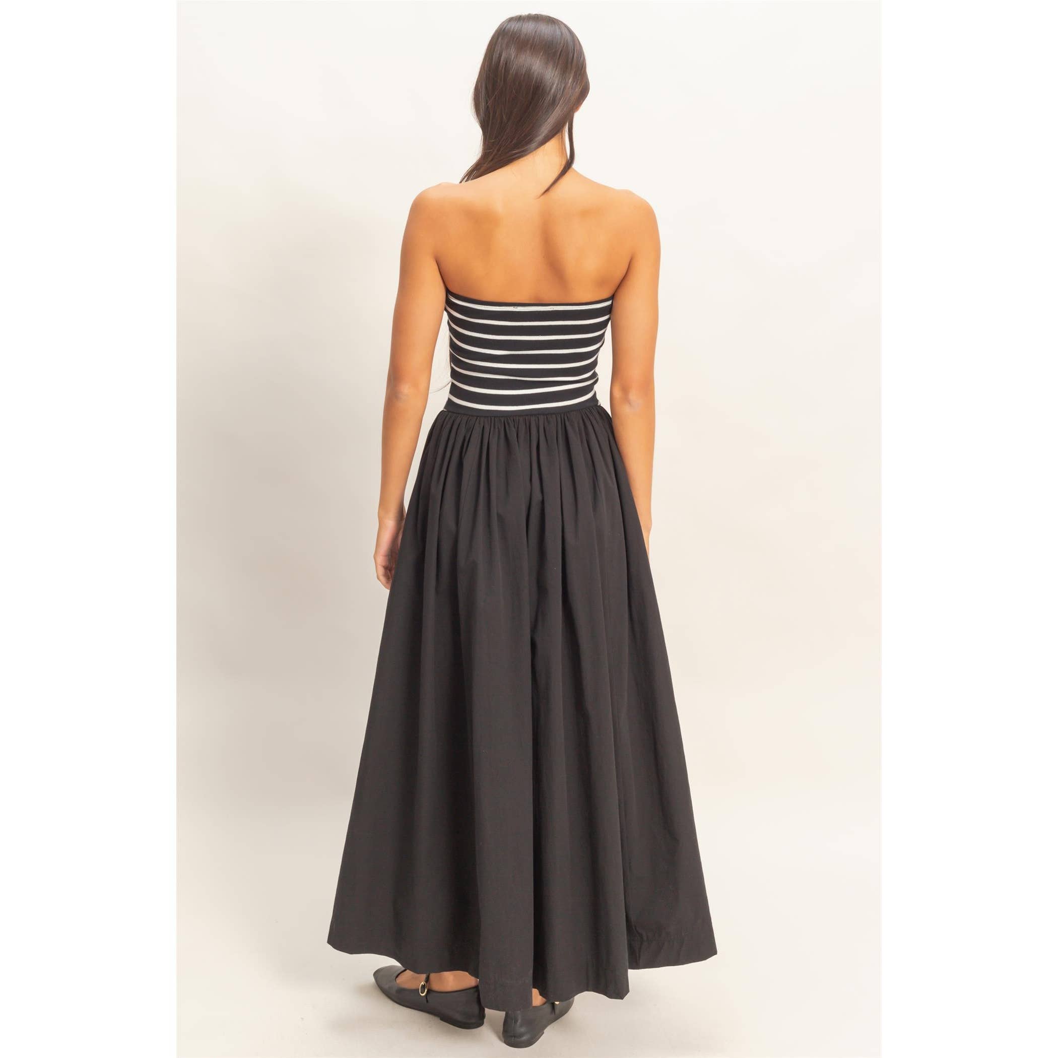 Frankie Striped Strapless Flowy Midi Dress PREORDER