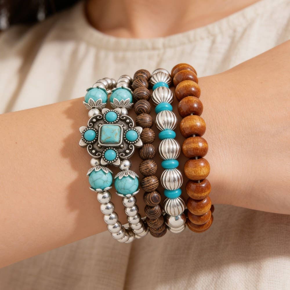 Rinna Western Beads And Charms Stackable Bracelet Set
