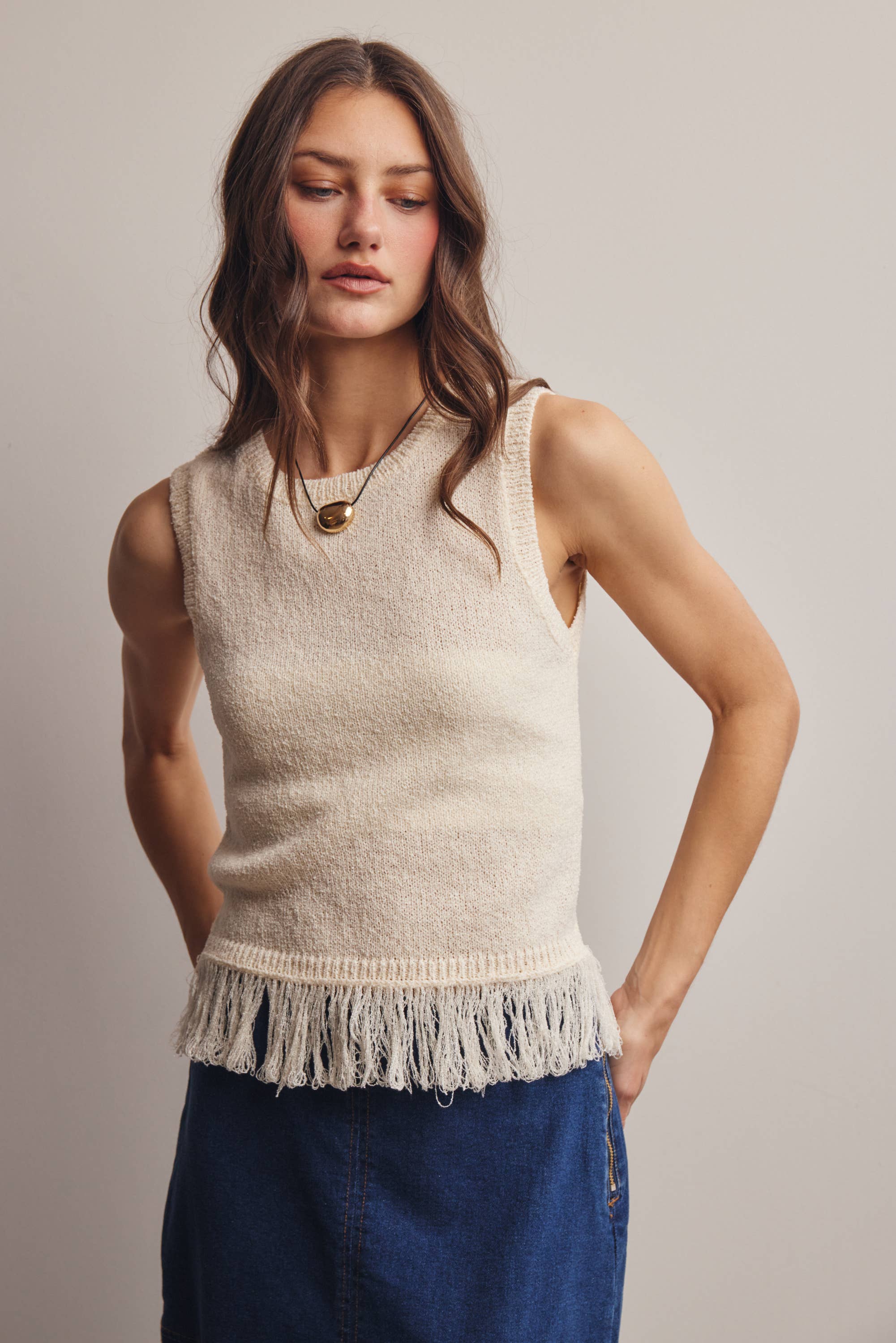 Felicity Fringe Hem Sleeveless Knit Top