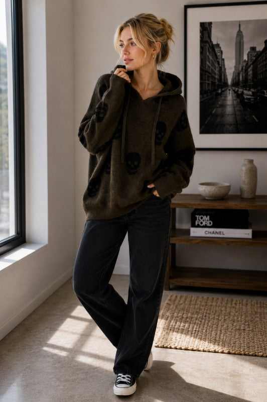 Skully Knit Sweater Hoodie