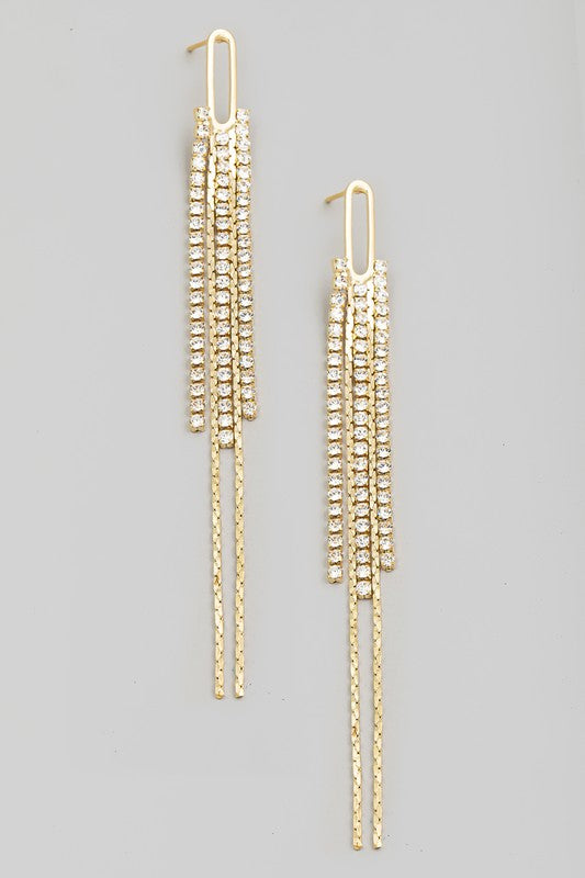 Carissa Rhinestone Fringe Earrings