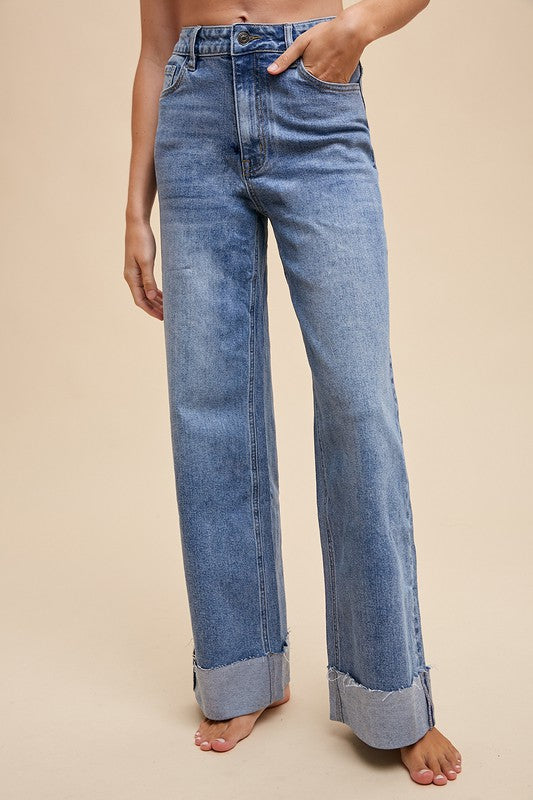 Lotus Rolled Hem Denim Pants