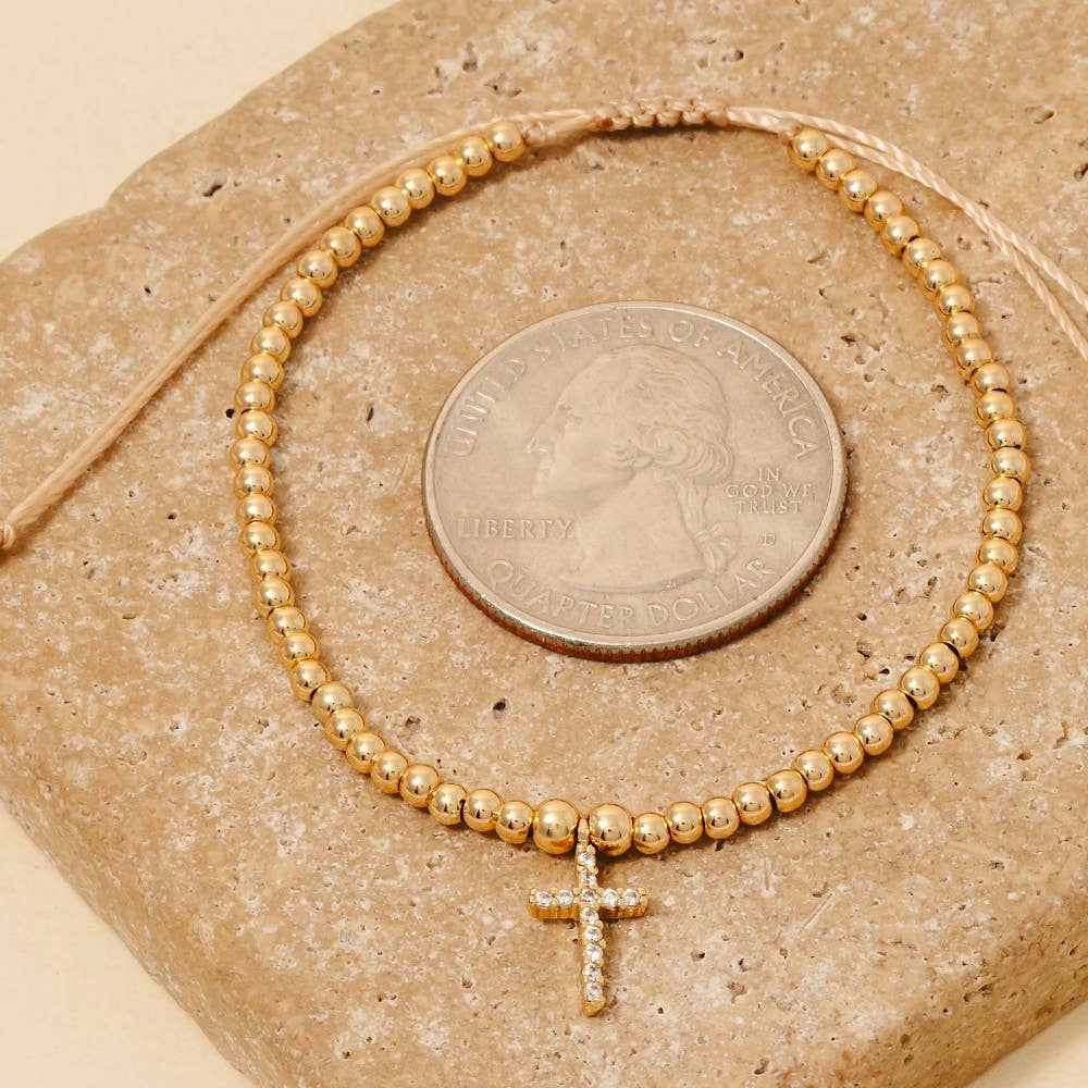 Veana Pave Cross Charm Beaded Cord Bracelet
