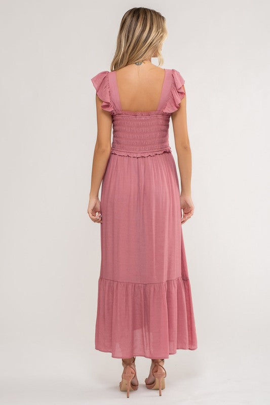 Hannah Ruffle Sleeve Midi Dress (2 Colors!)