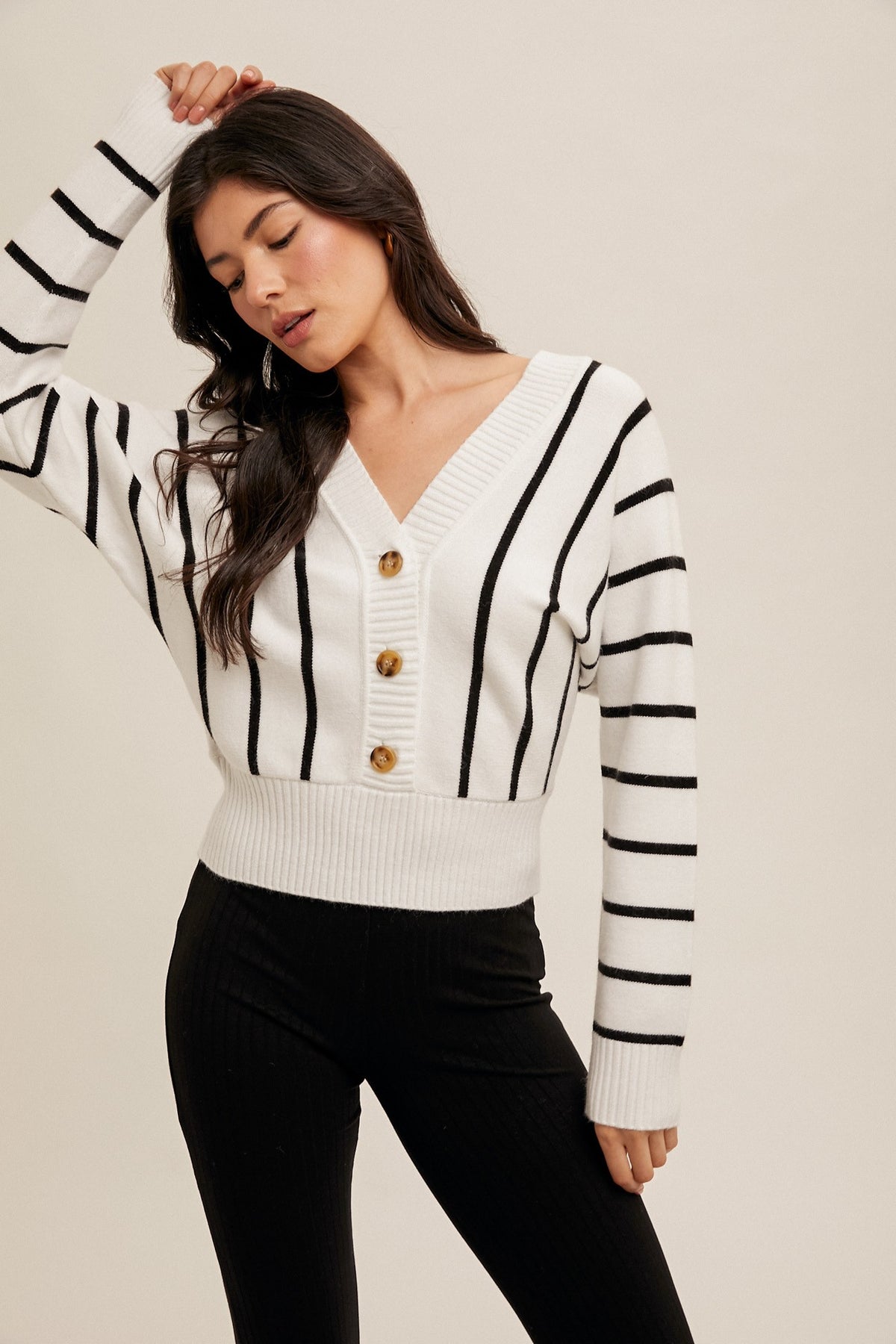 Ivy Stripe V Sweater