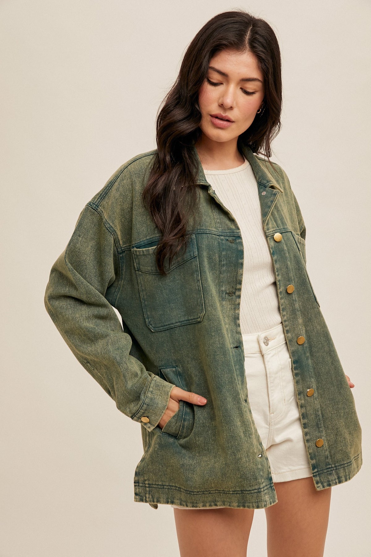Gunner Olive Denim Shirt Jacket