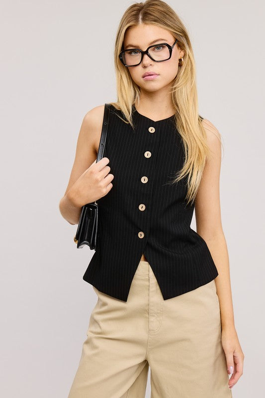 Leigh Pinstripe Button Vest